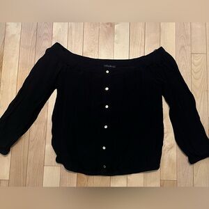 Dynamite Black Off-Shoulder Blouse with Button Detail